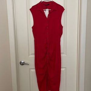 Red linen zara dress.